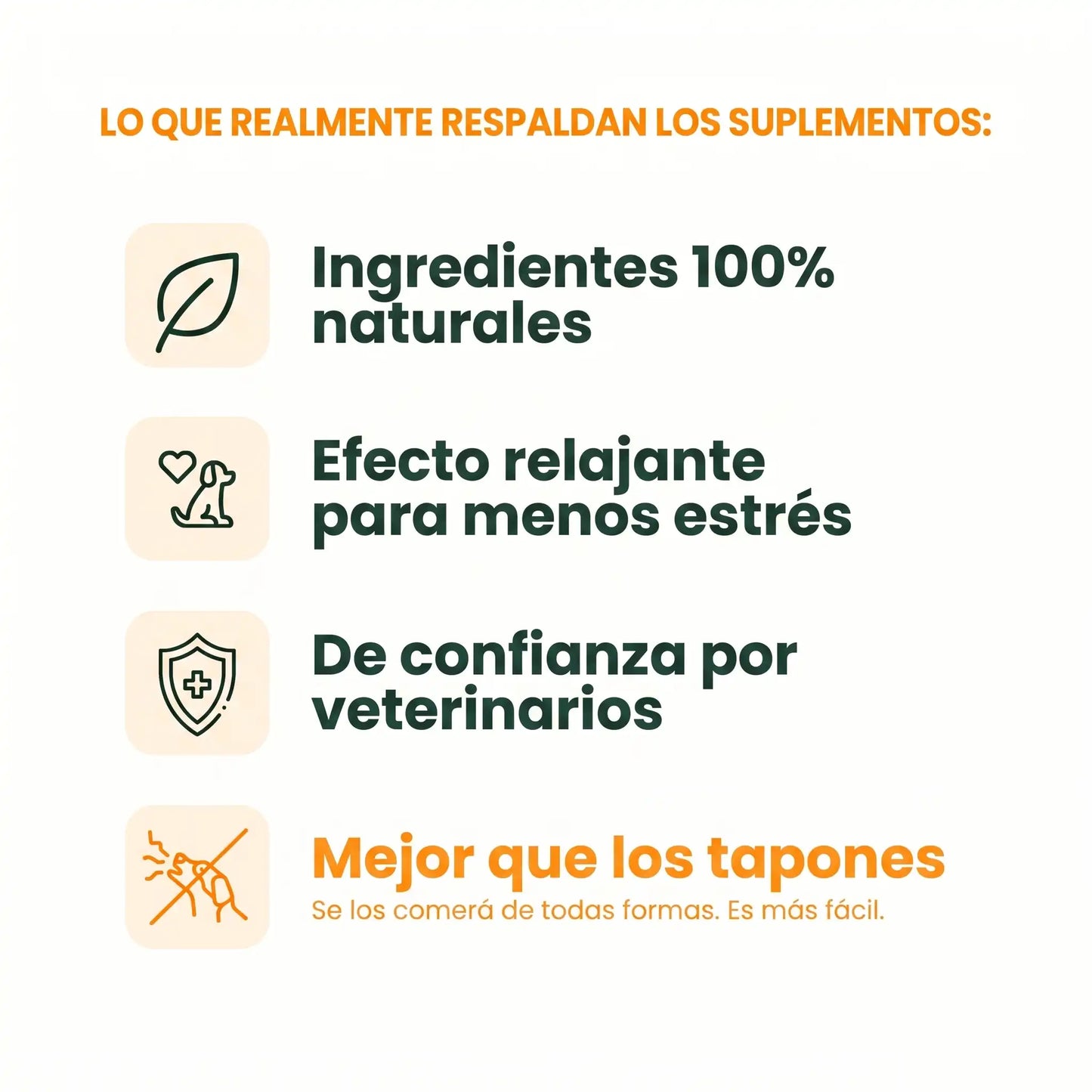 Infografía de los beneficios relajantes del suplemento Calma Gutsy para perros