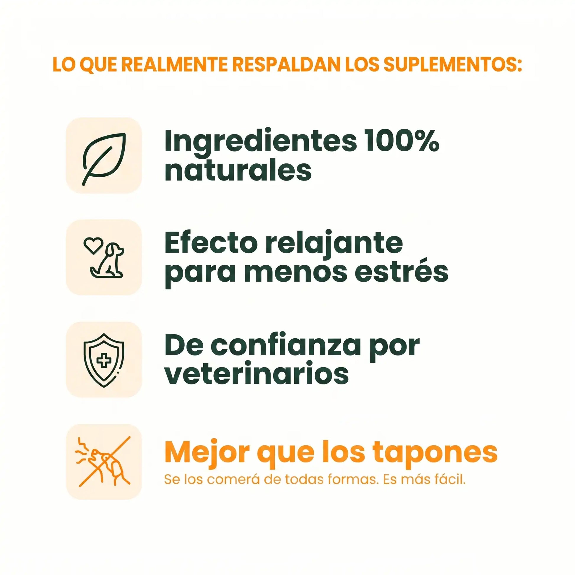 Infografía de los beneficios relajantes del suplemento Calma Gutsy para perros