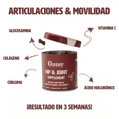 Fórmula de Articulaciones y Movilidad Gutsy con glucosamina, MSM y mejillón de labios verdes