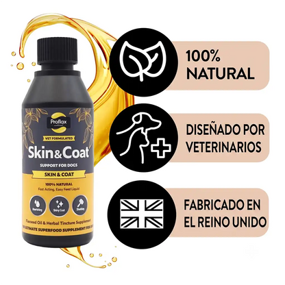 Suplemento Piel Sana Pelo Brillante de Proflax, aceite de lino con hierbas para una piel sana y pelaje brillante