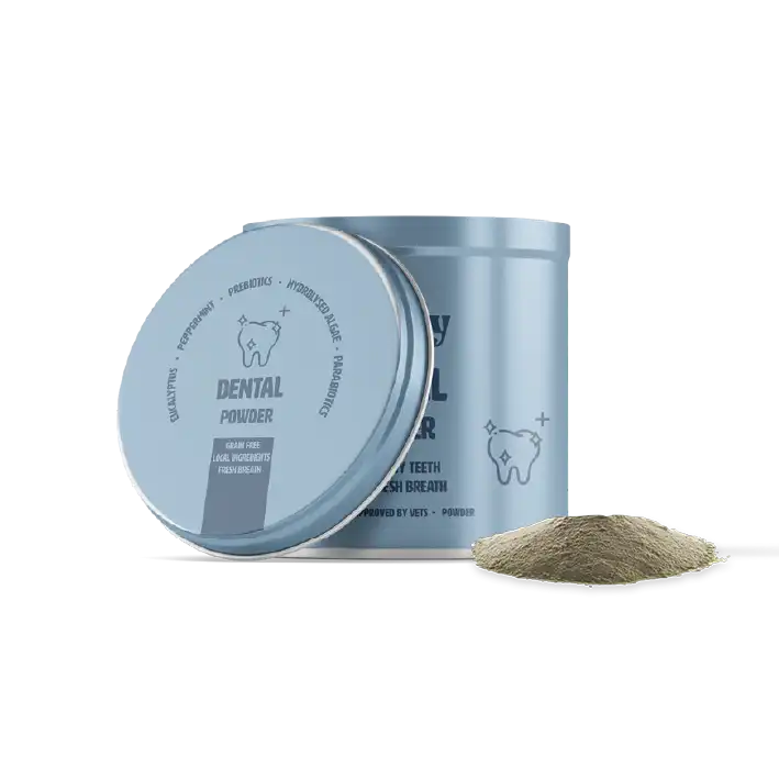 Polvo Dental Gutsy para perros, suplemento natural contra el mal aliento